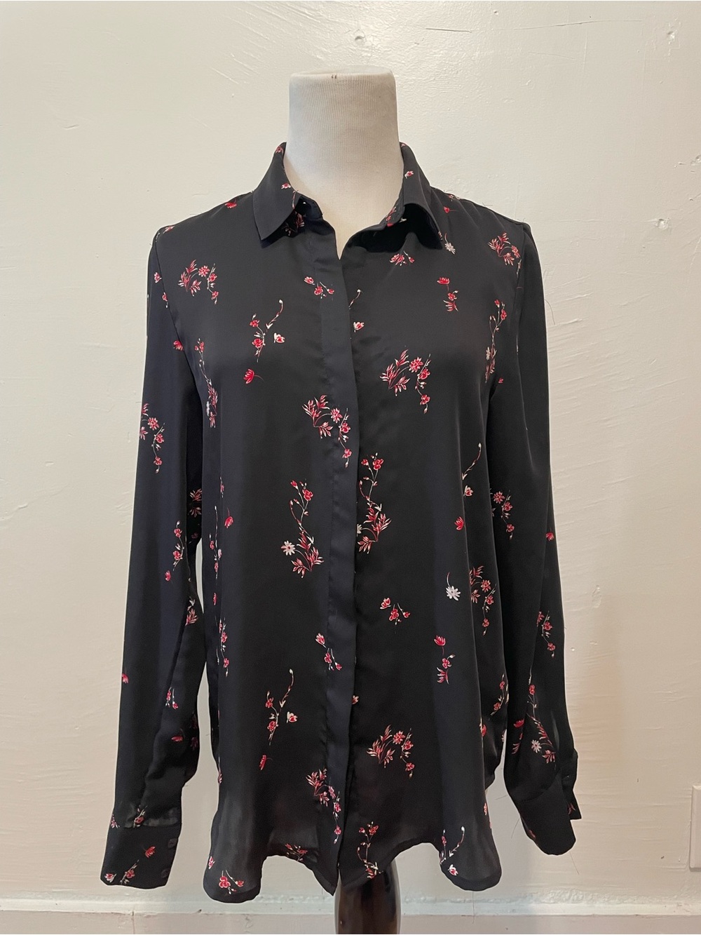 H&M Black Button-Down Shirt with Pink Floral Print